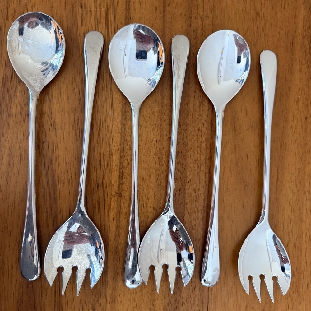 3 Sets Vintage Italy Silver Plate Utensils Salad Serving Fork & Spoon Buffet